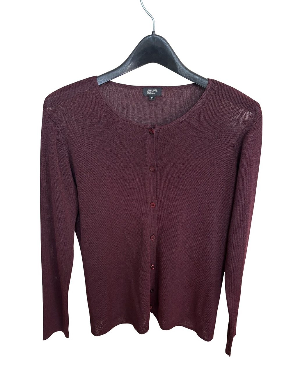 Philippe Adec Paris Burgundy/Red Shimmer Button-Front Lightweight Cardigan Sz M